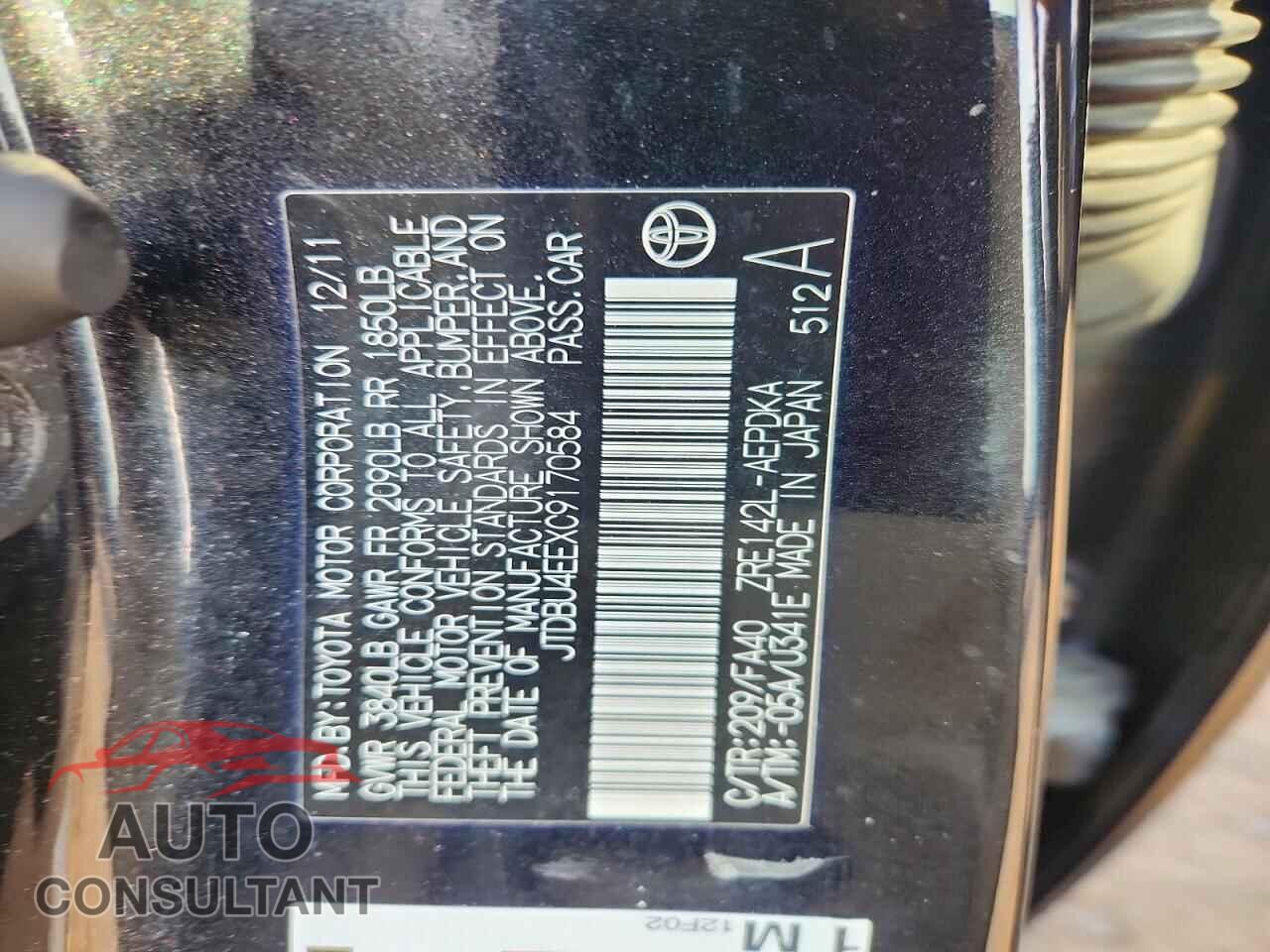 TOYOTA COROLLA 2012 - JTDBU4EEXC9170584