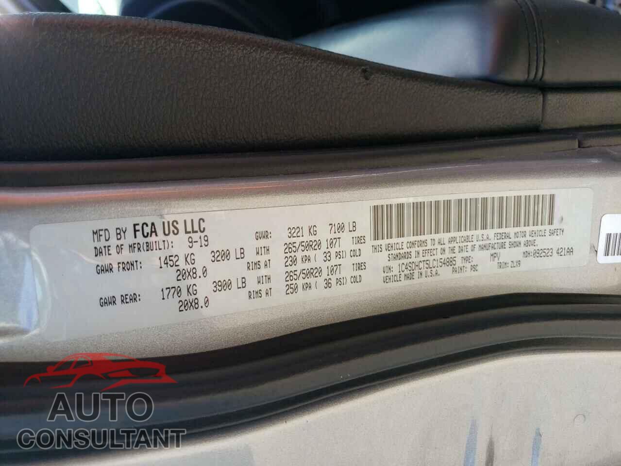 DODGE DURANGO 2020 - 1C4SDHCT5LC154885