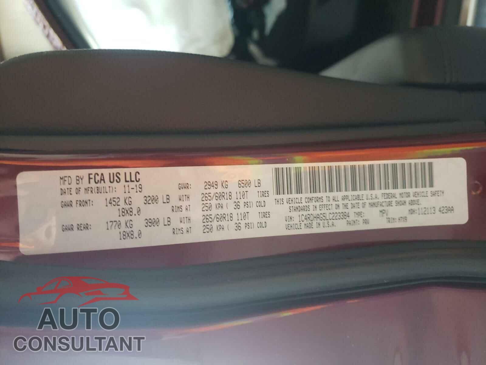 DODGE DURANGO 2020 - 1C4RDHAG5LC223384