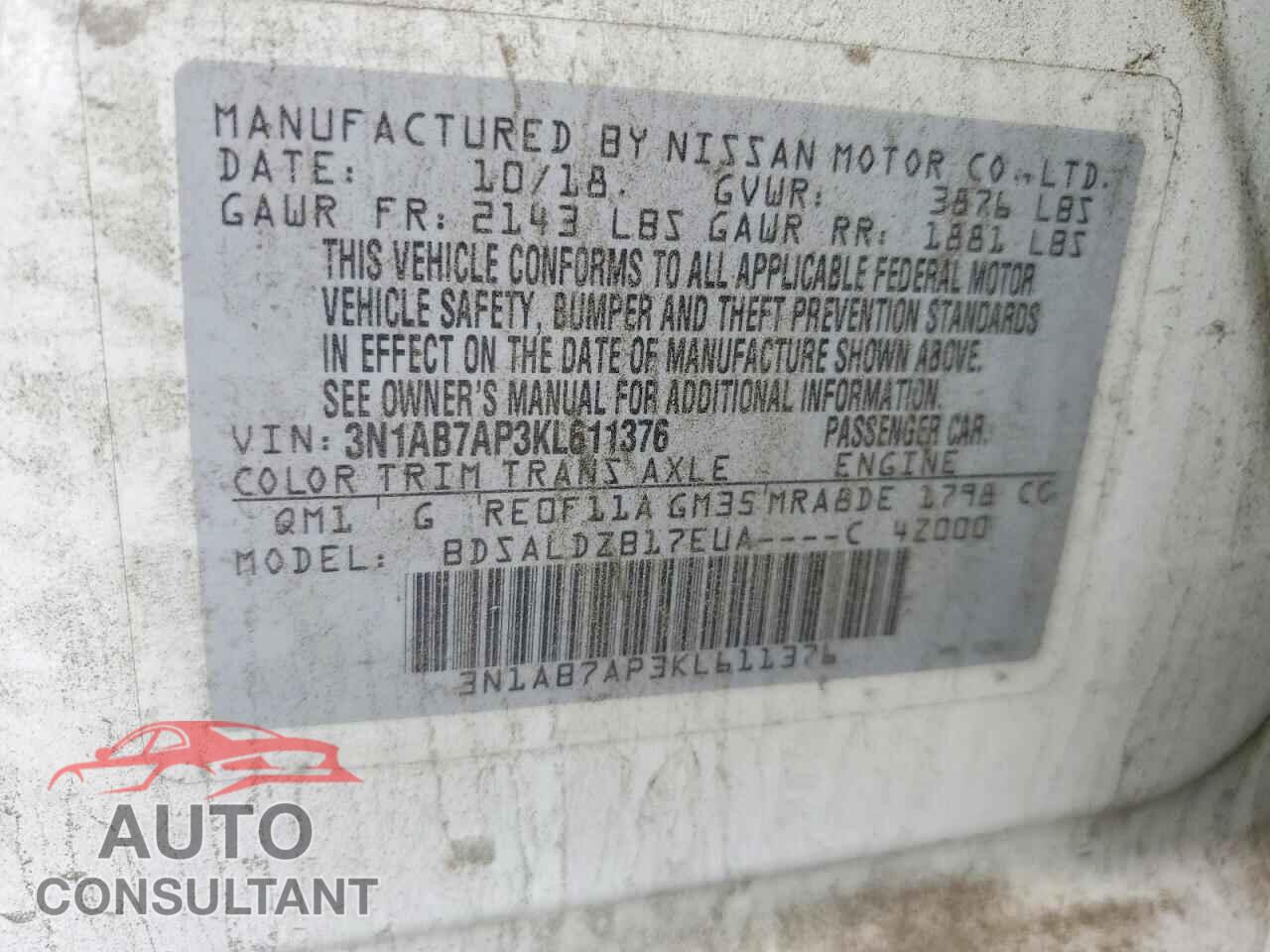 NISSAN SENTRA 2019 - 3N1AB7AP3KL611376