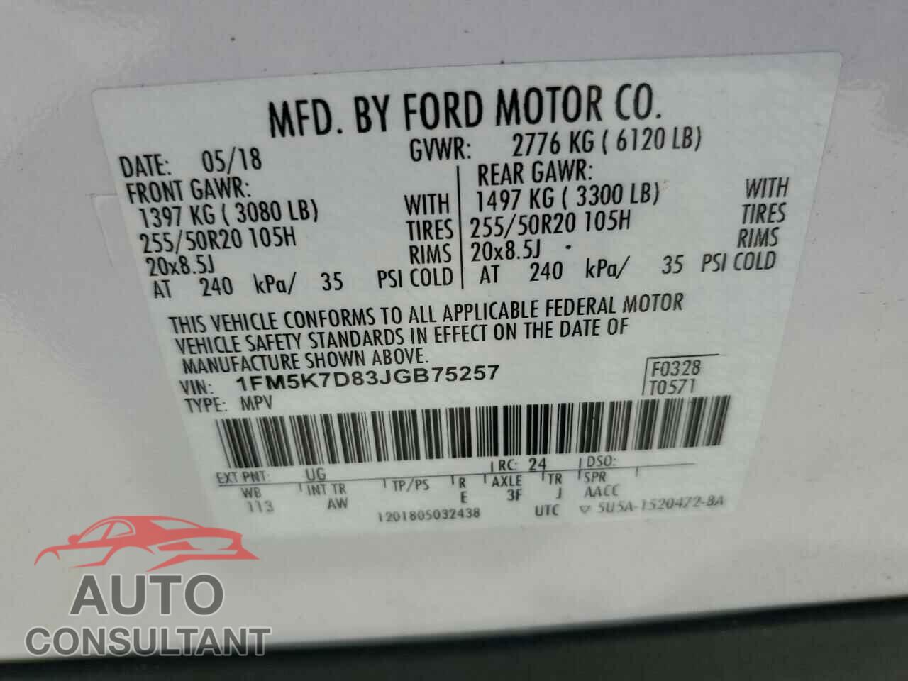 FORD EXPLORER 2018 - 1FM5K7D83JGB75257