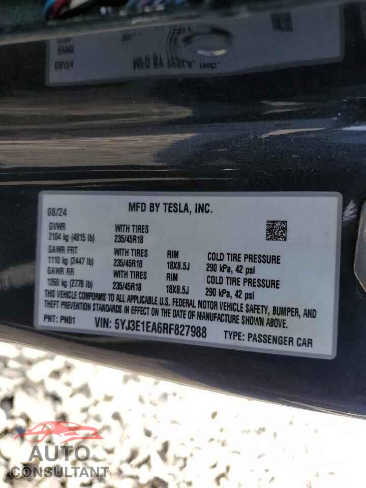 TESLA MODEL 3 2024 - 5YJ3E1EA6RF827988