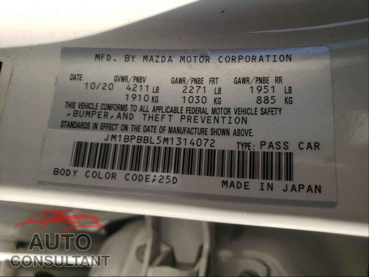MAZDA 3 2021 - JM1BPBBL5M1314072