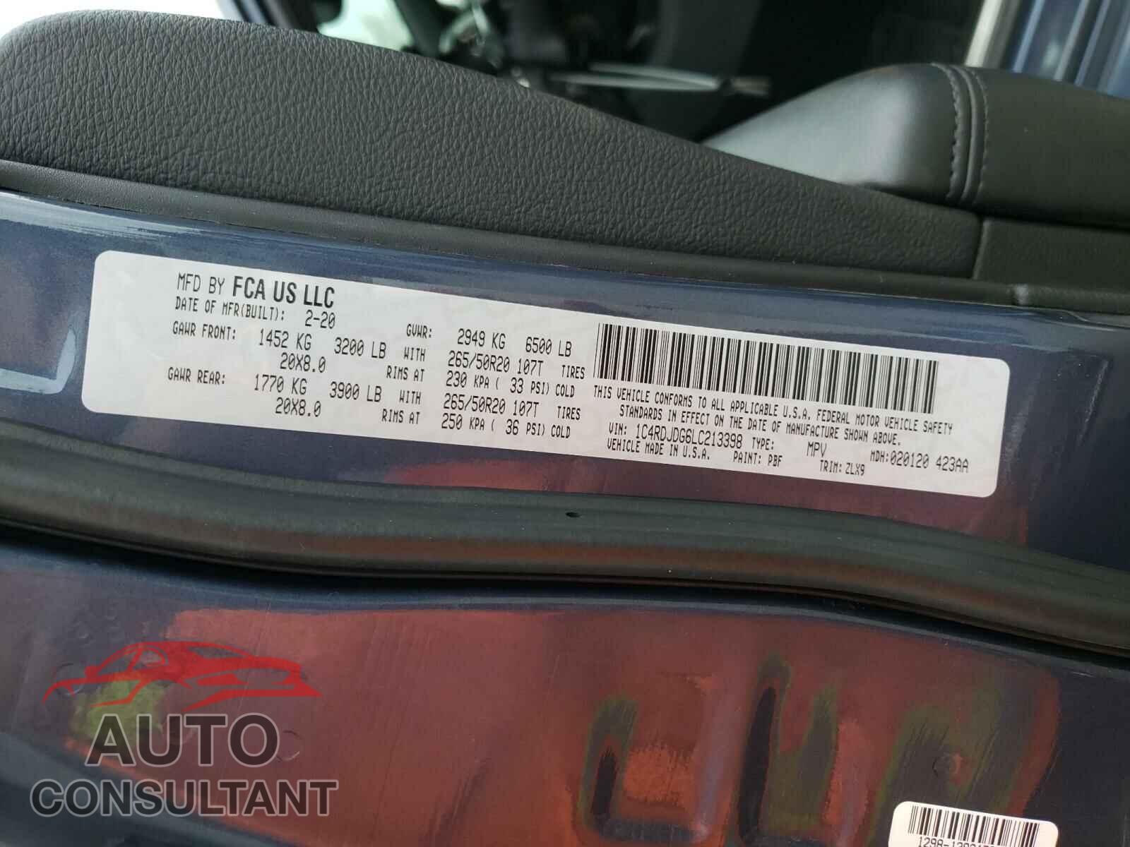 DODGE DURANGO 2020 - 1C4RDJDG6LC213398