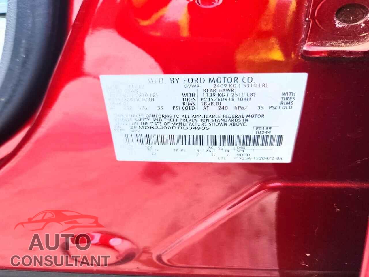 FORD EDGE 2013 - 2FMDK3J90DBB34985
