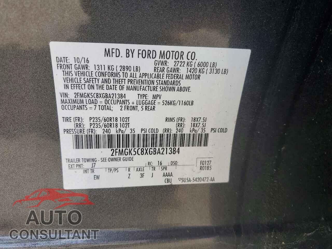 FORD FLEX 2016 - 2FMGK5C8XGBA21384