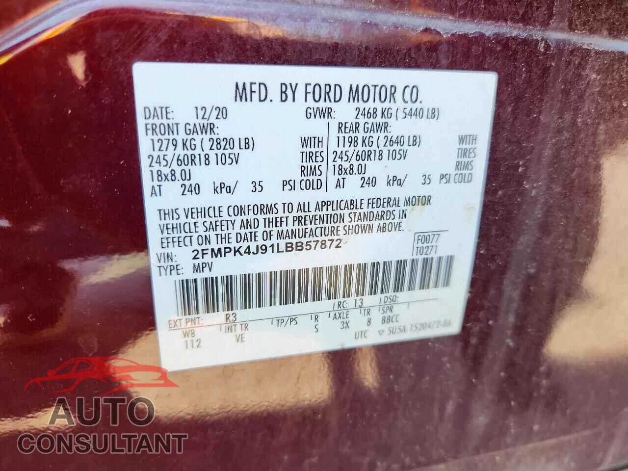 FORD EDGE 2020 - 2FMPK4J91LBB57872