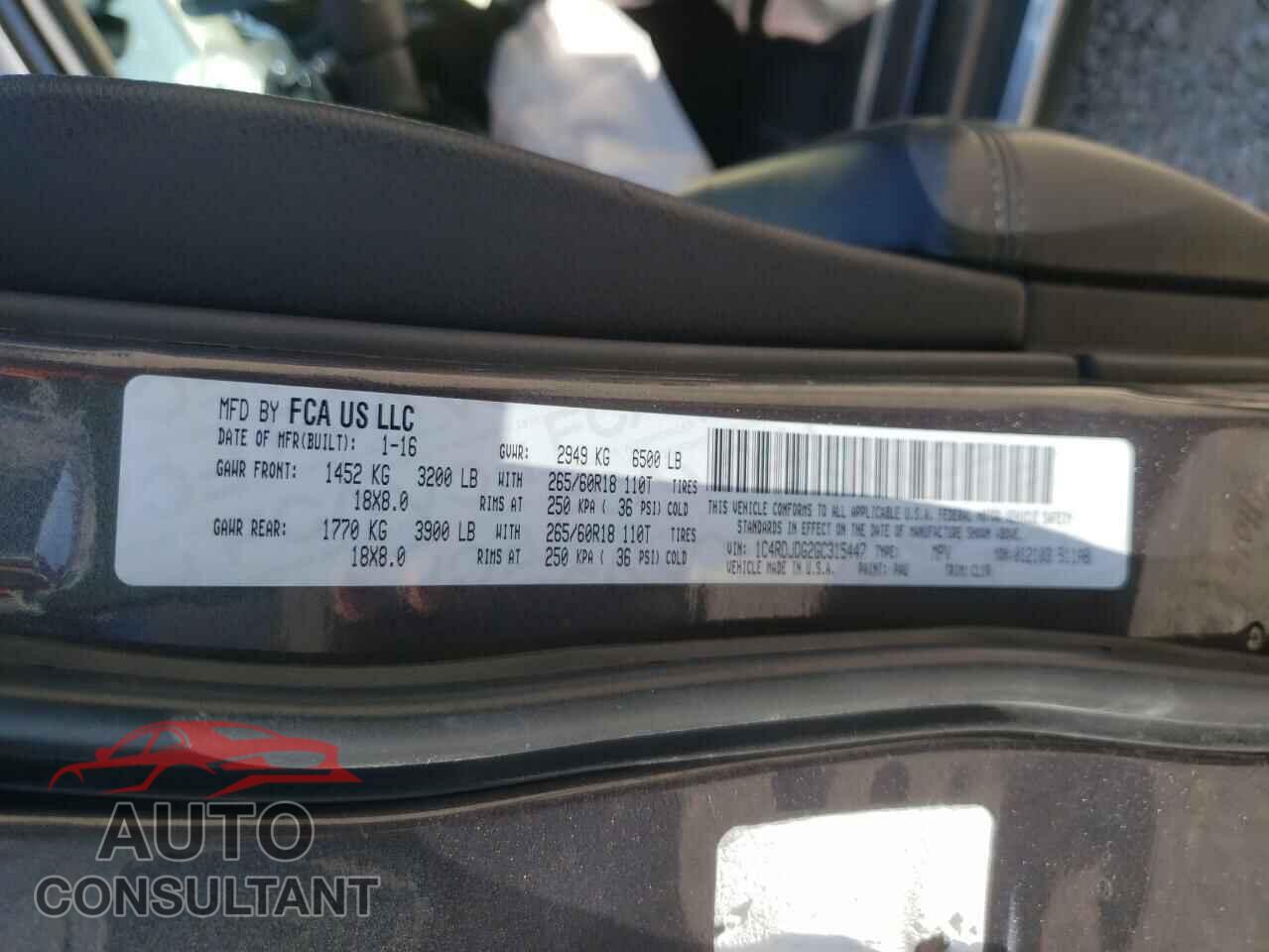 DODGE DURANGO 2016 - 1C4RDJDG2GC315447