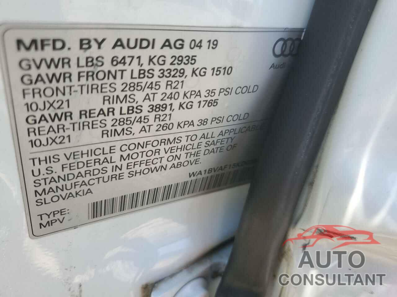 AUDI Q8 2019 - WA1BVAF15KD038166