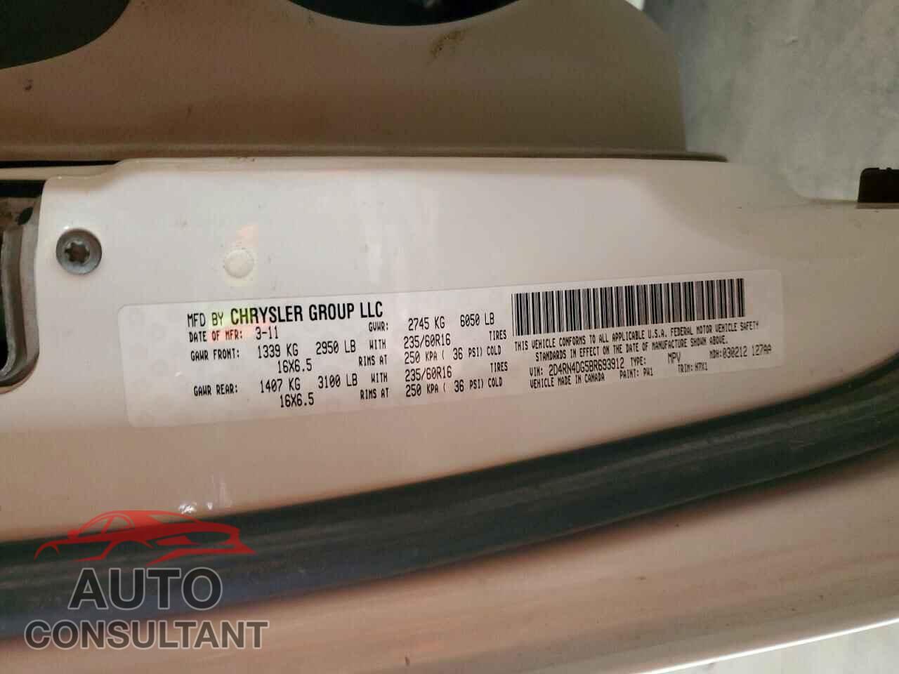 DODGE CARAVAN 2011 - 2D4RN4DG5BR693912