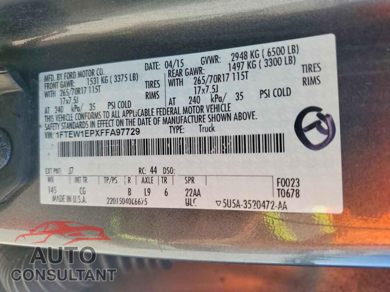 FORD F150 2015 - 1FTEW1EPXFFA97729