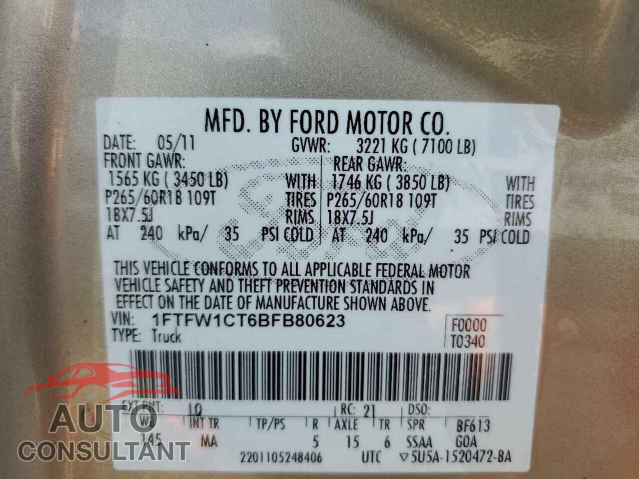 FORD F-150 2011 - 1FTFW1CT6BFB80623