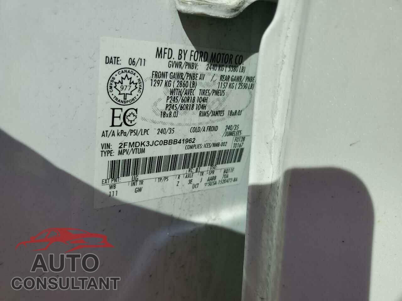FORD EDGE 2011 - 2FMDK3JC0BBB41962