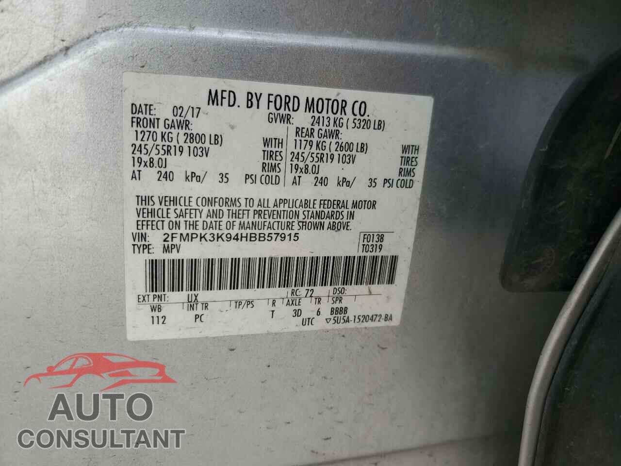 FORD EDGE 2017 - 2FMPK3K94HBB57915