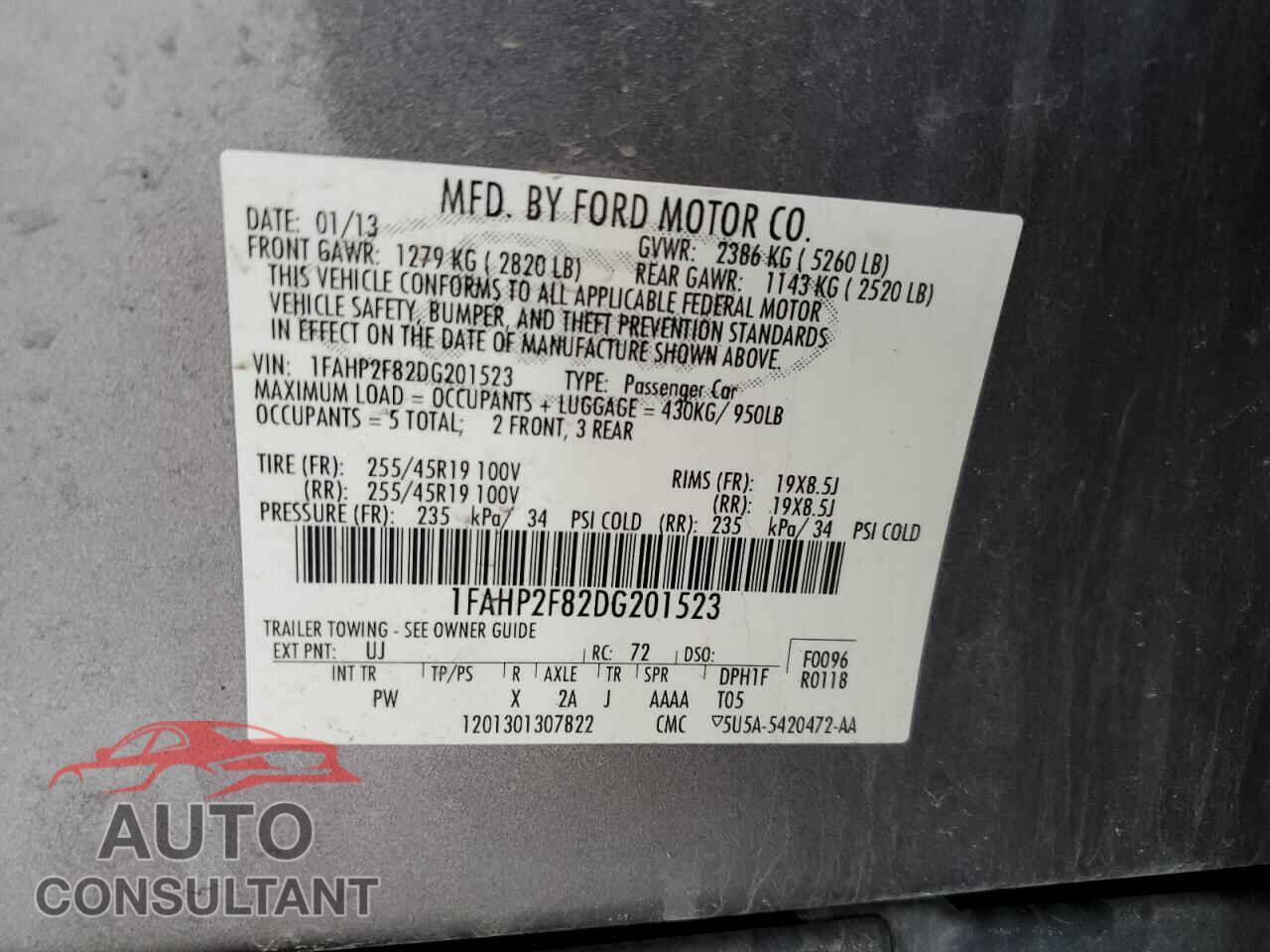FORD TAURUS 2013 - 1FAHP2F82DG201523