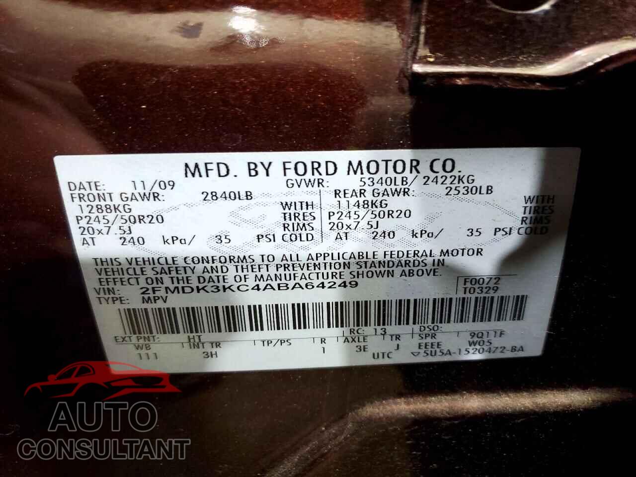 FORD EDGE 2010 - 2FMDK3KC4ABA64249