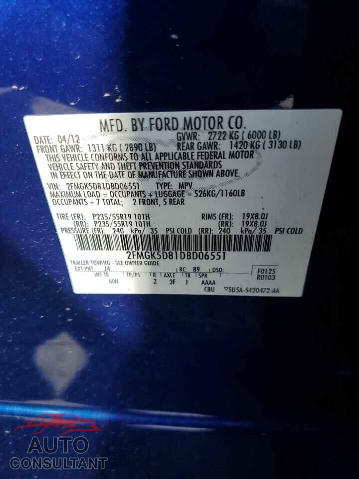 FORD FLEX 2013 - 2FMGK5D81DBD06551