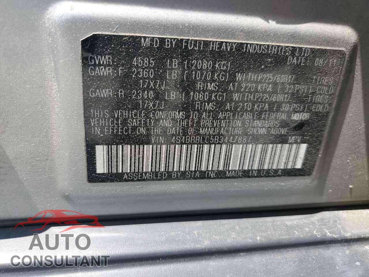 SUBARU OUTBACK 2011 - 4S4BRBLC5B3447887