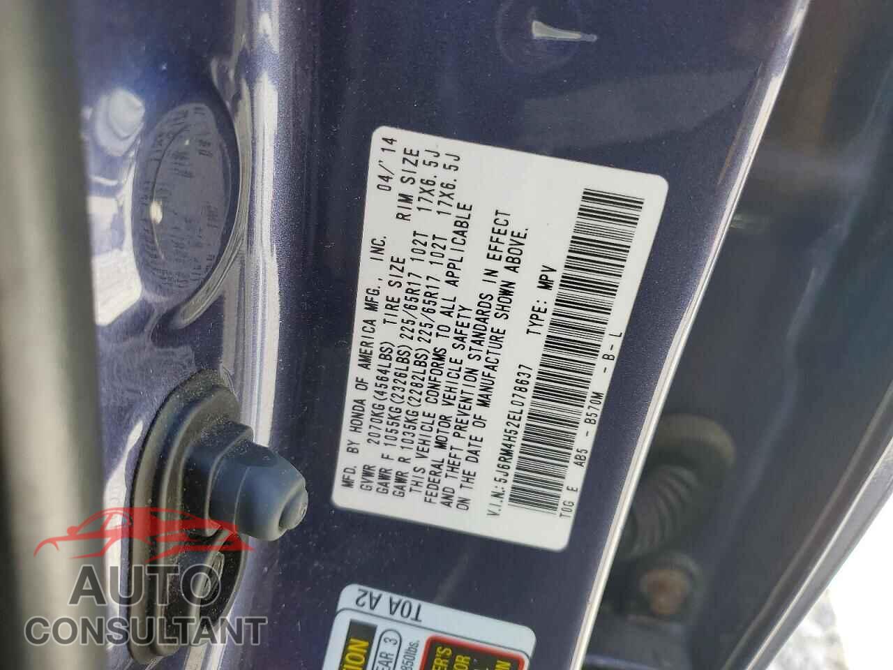 HONDA CRV 2014 - 5J6RM4H52EL078637