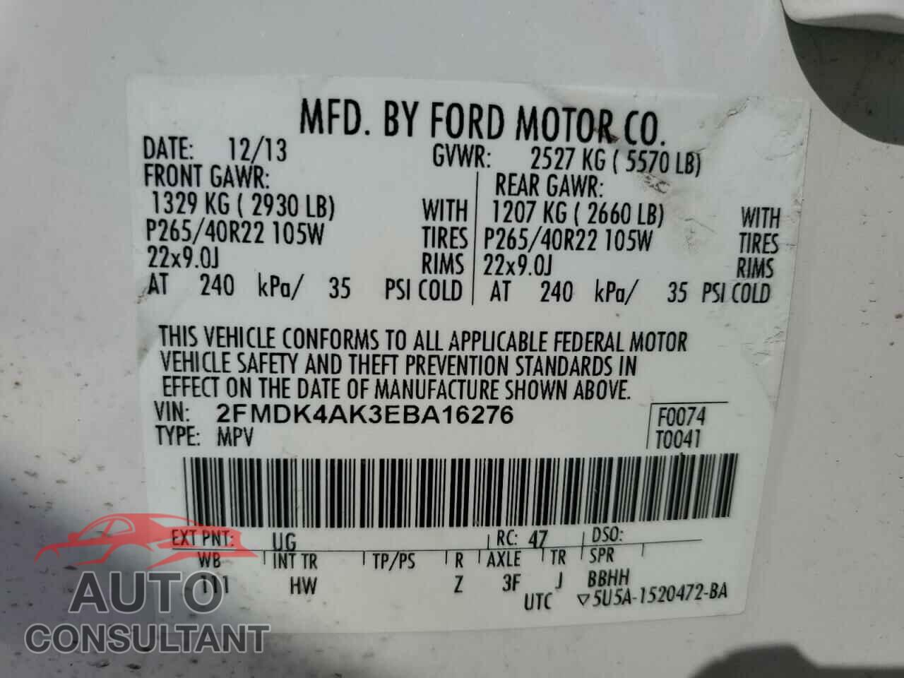 FORD EDGE 2014 - 2FMDK4AK3EBA16276