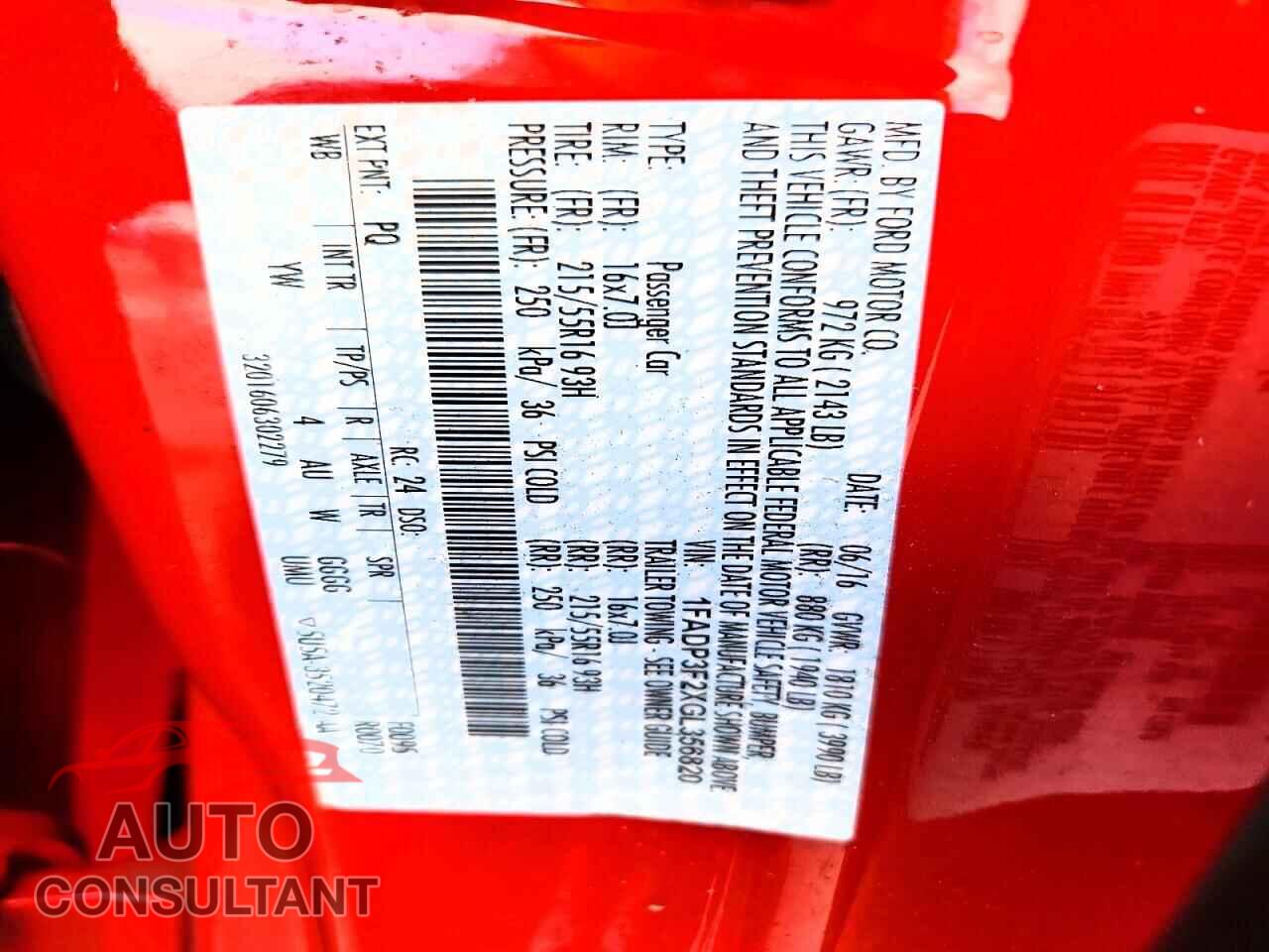 FORD FOCUS 2016 - 1FADP3F2XGL356820