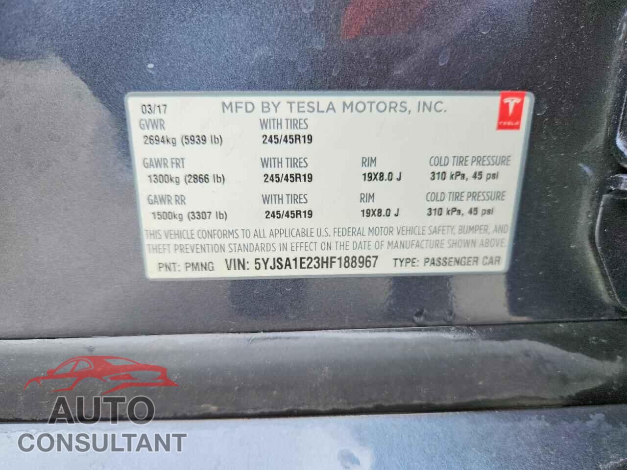 TESLA MODEL S 2017 - 5YJSA1E23HF188967