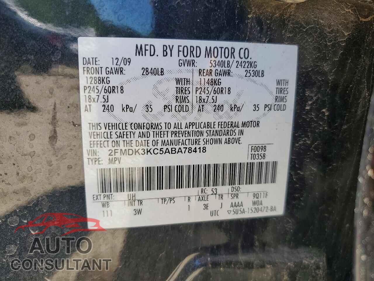 FORD EDGE 2010 - 2FMDK3KC5ABA78418