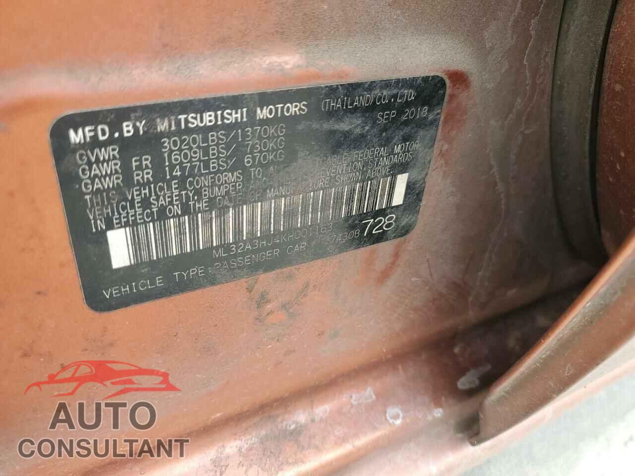 MITSUBISHI MIRAGE 2019 - ML32A3HJ4KH001163