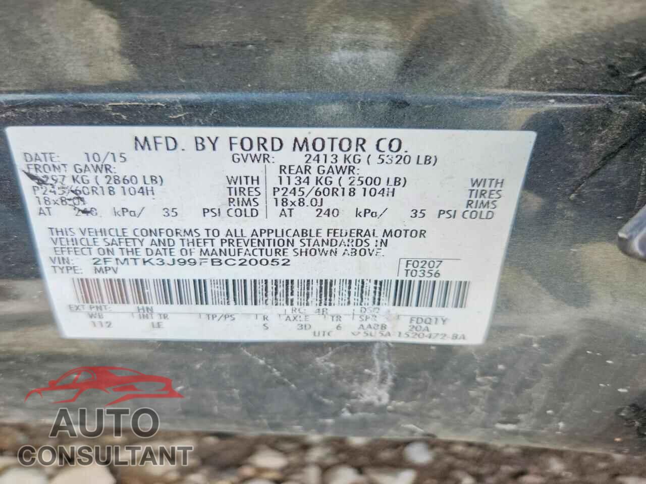 FORD EDGE 2015 - 2FMTK3J99FBC20052