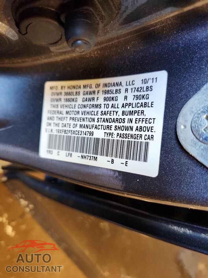 HONDA CIVIC 2012 - 19XFB2F5XCE314799