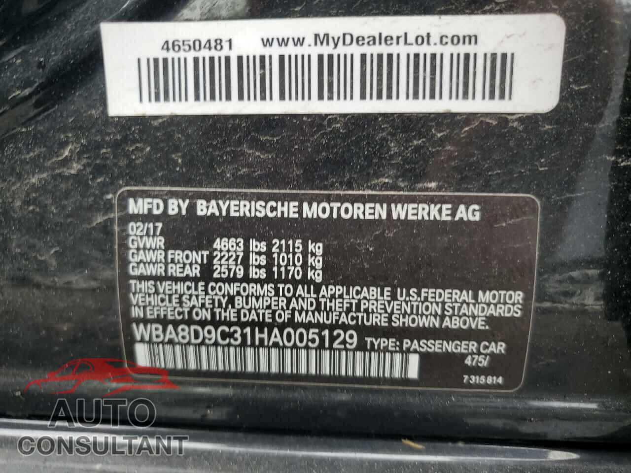 BMW 3 SERIES 2017 - WBA8D9C31HA005129