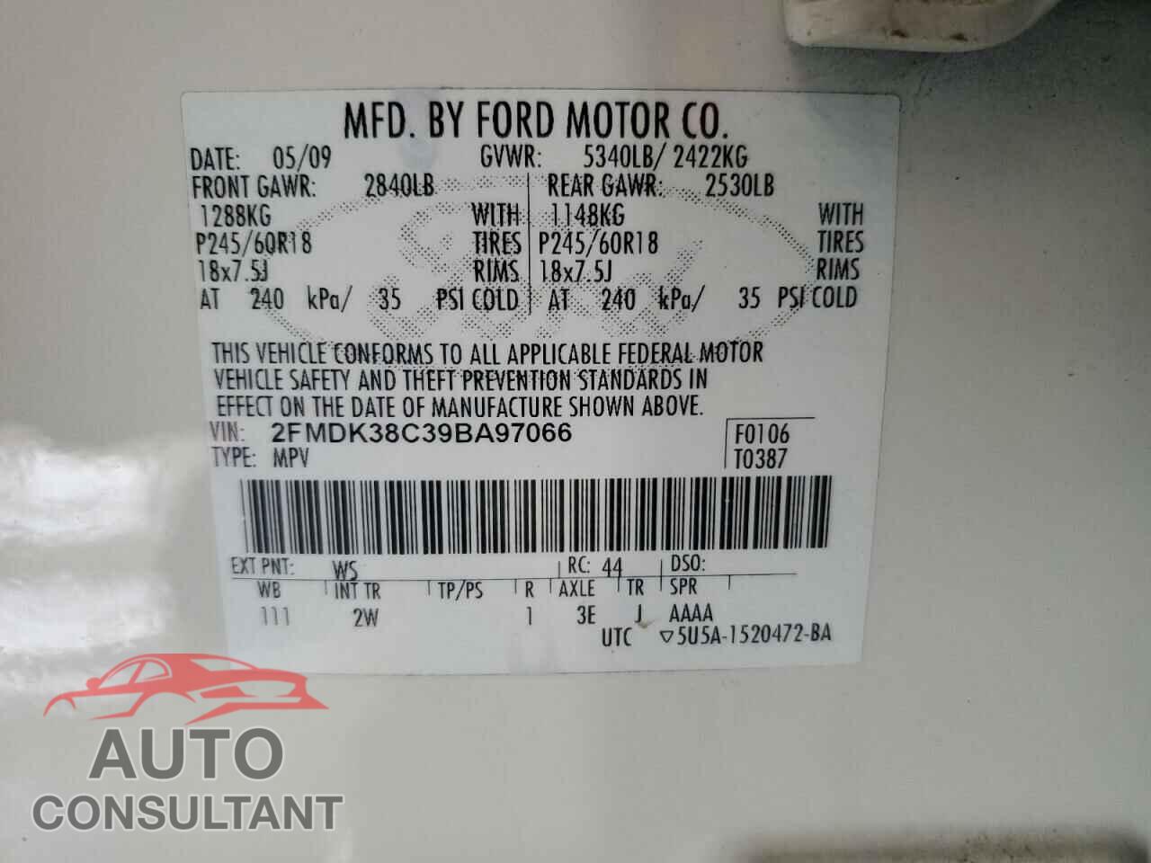 FORD EDGE 2009 - 2FMDK38C39BA97066