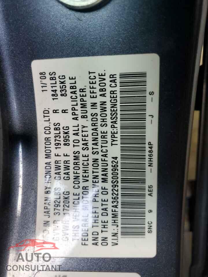 HONDA CIVIC 2009 - JHMFA36229S009624