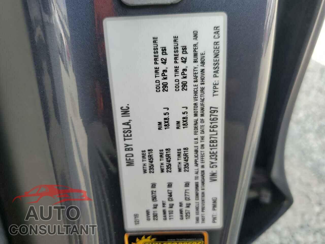 TESLA MODEL 3 2020 - 5YJ3E1EB7LF616797