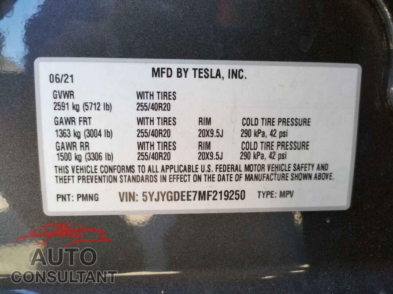 TESLA MODEL Y 2021 - 5YJYGDEE7MF219250
