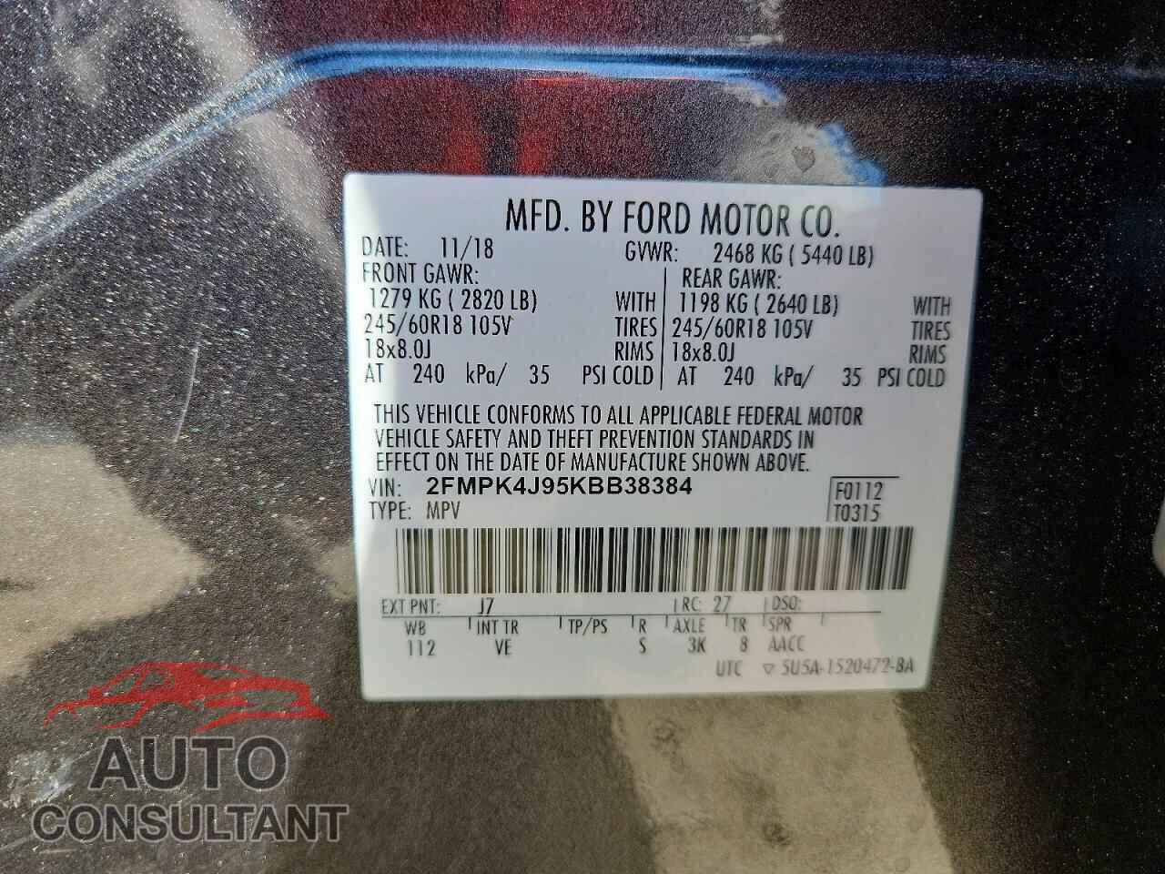 FORD EDGE 2019 - 2FMPK4J95KBB38384