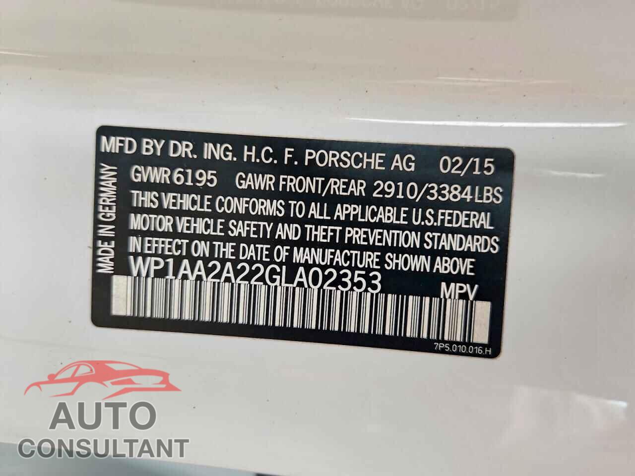 PORSCHE CAYENNE 2016 - WP1AA2A22GLA02353