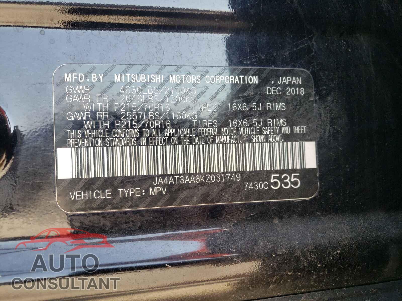 MITSUBISHI ECLIPSE 2019 - JA4AT3AA6KZ031749