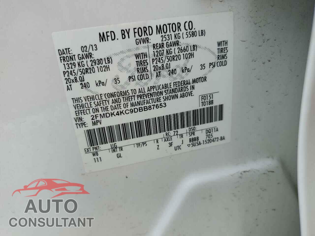 FORD EDGE 2013 - 2FMDK4KC9DBB87653