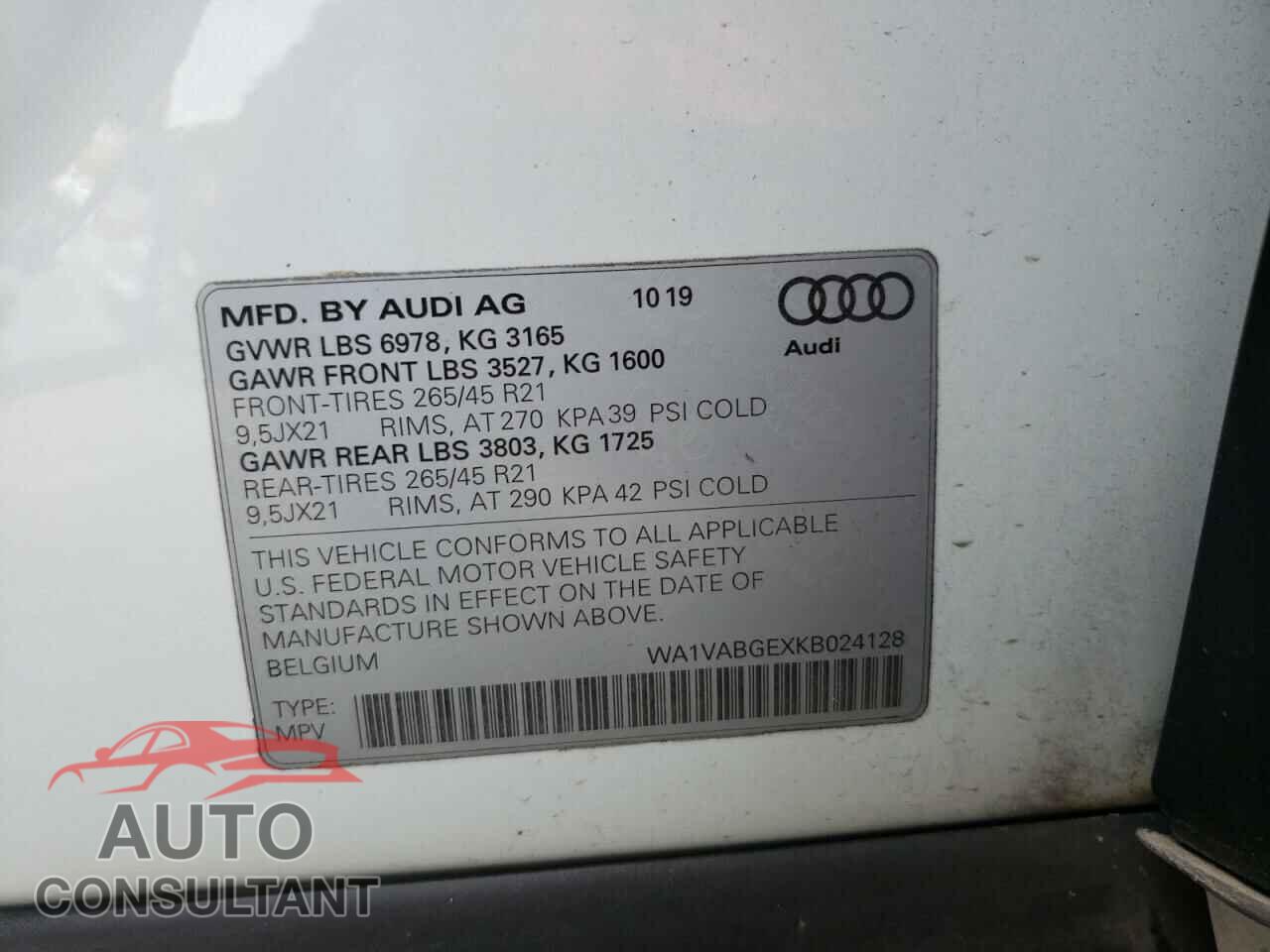 AUDI E-TRON 2019 - WA1VABGEXKB024128