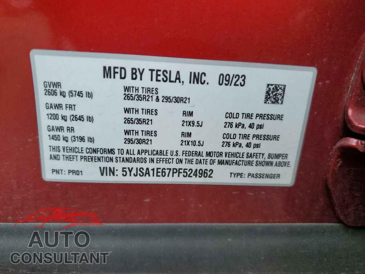 TESLA MODEL S 2023 - 5YJSA1E67PF524962