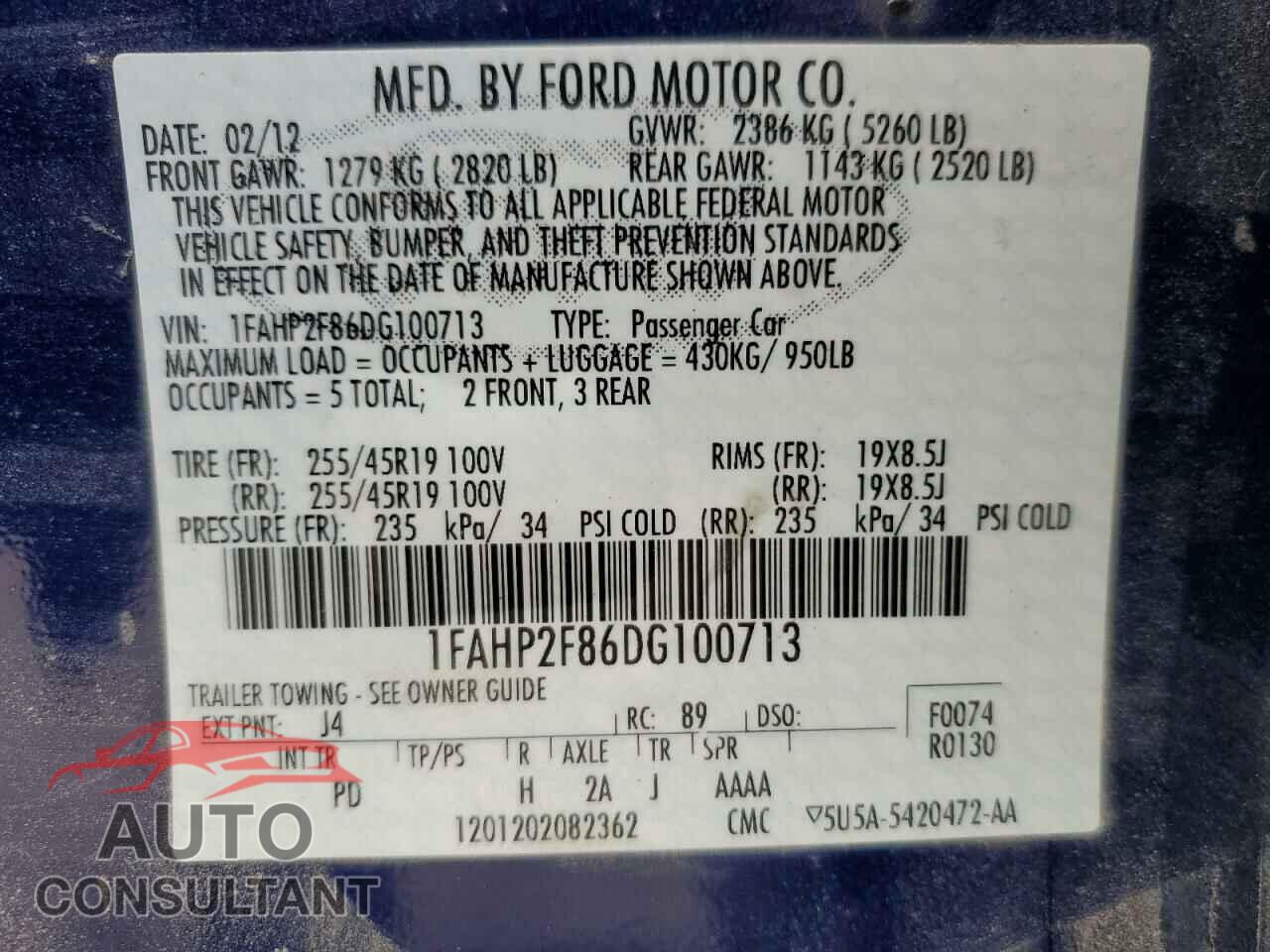 FORD TAURUS 2013 - 1FAHP2F86DG100713