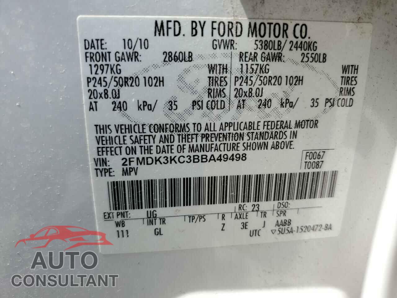 FORD EDGE 2011 - 2FMDK3KC3BBA49498