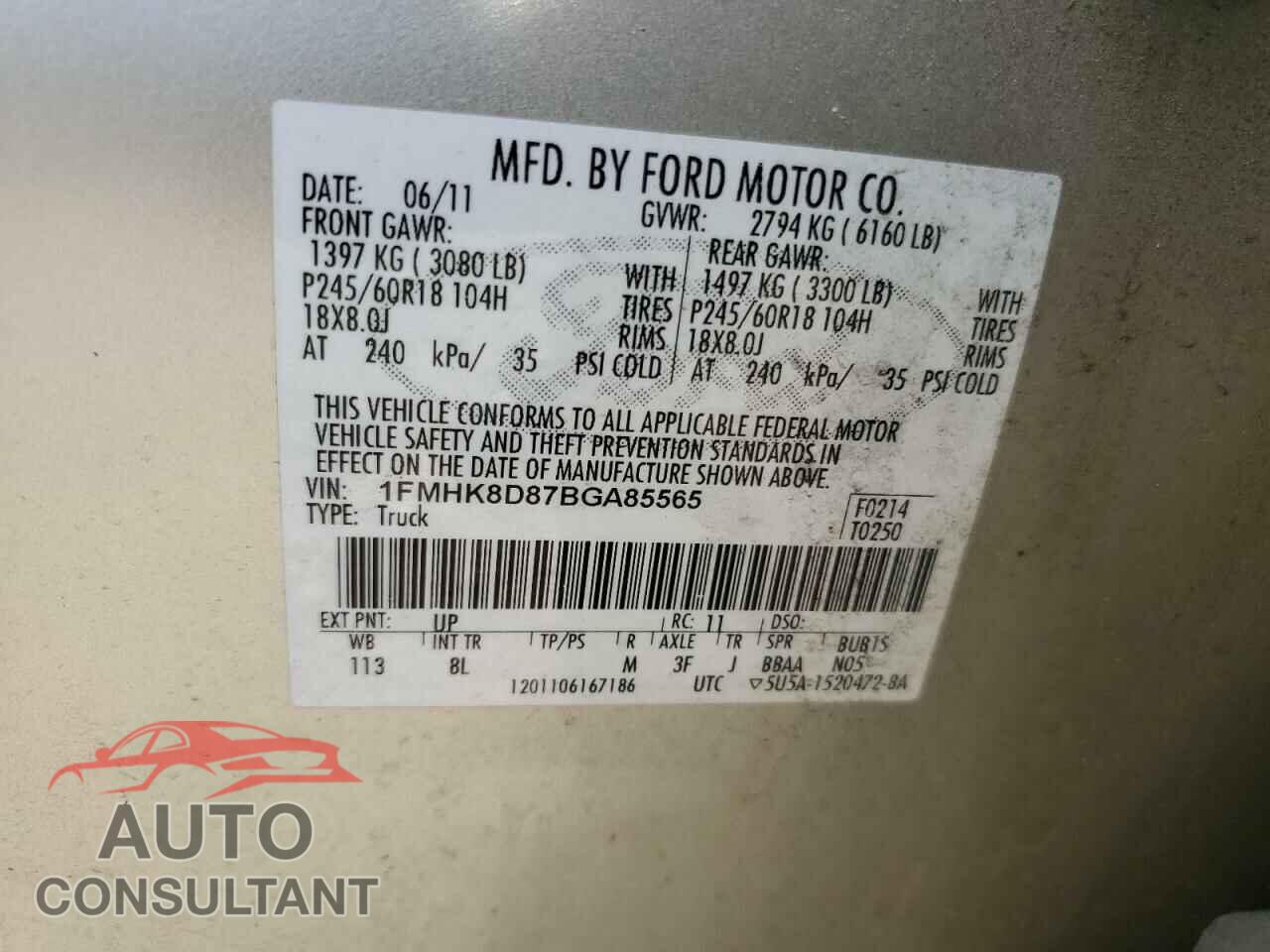 FORD EXPLORER 2011 - 1FMHK8D87BGA85565