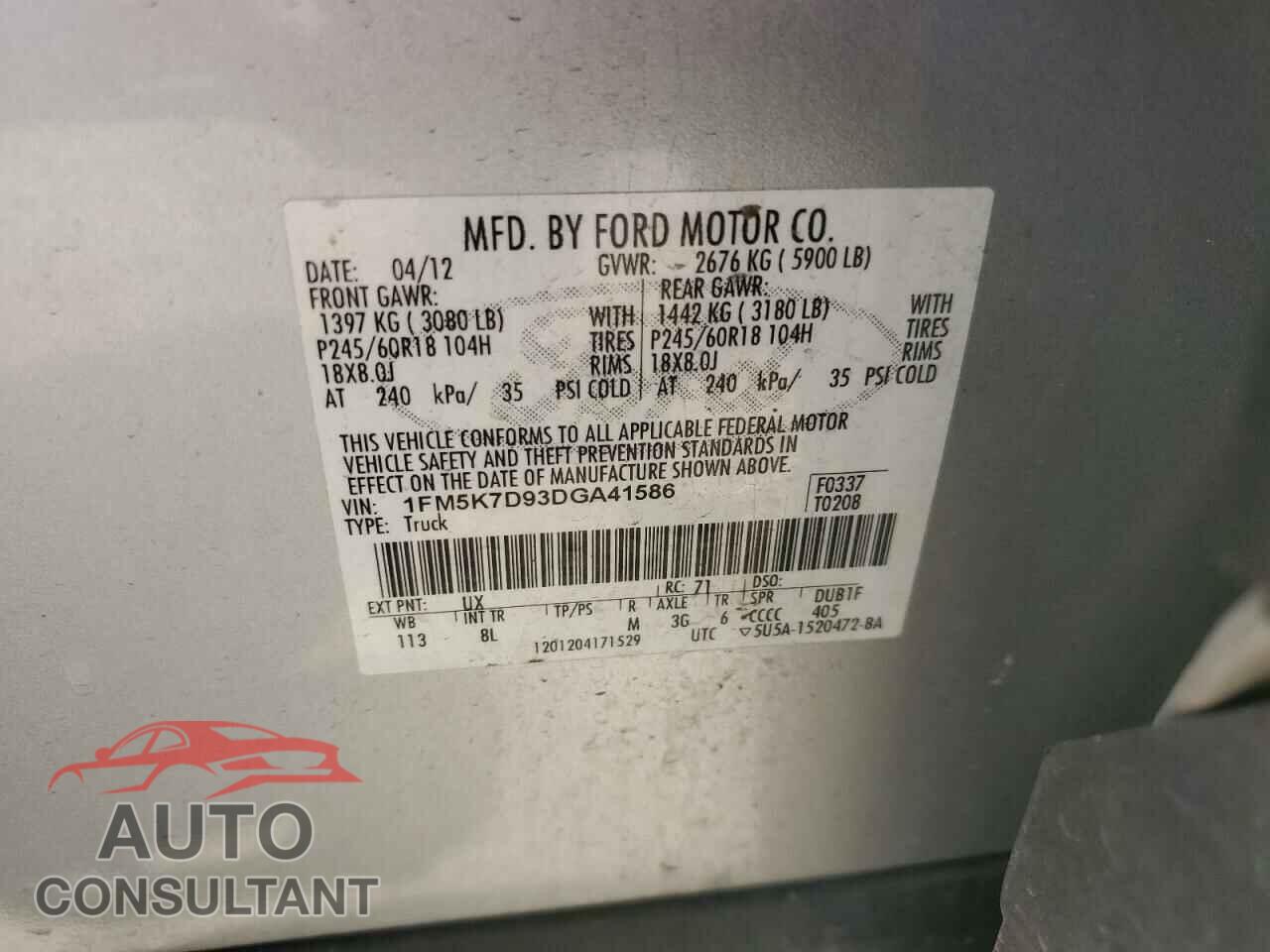 FORD EXPLORER 2013 - 1FM5K7D93DGA41586