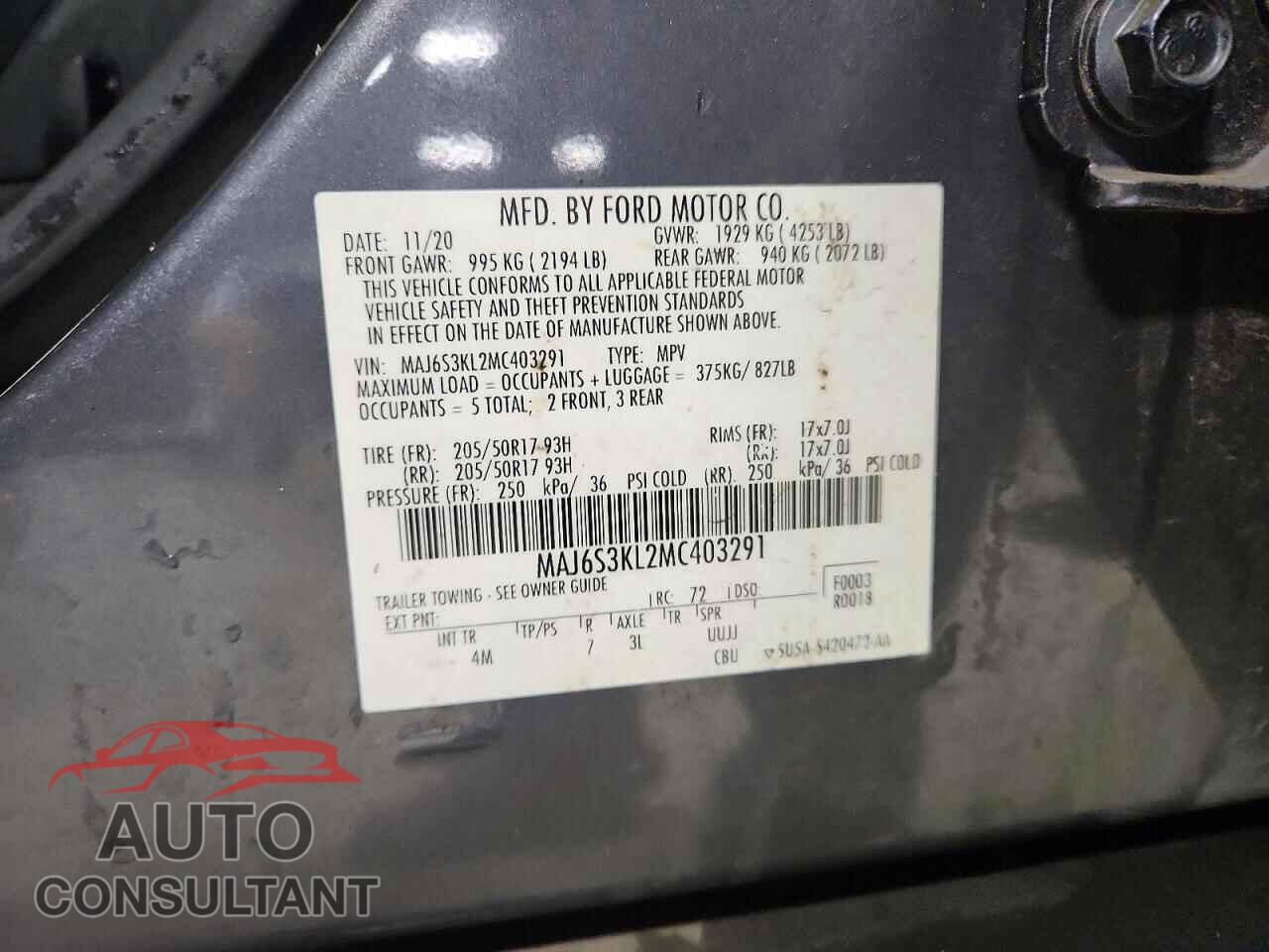 FORD ECOSPORT 2021 - MAJ6S3KL2MC403291