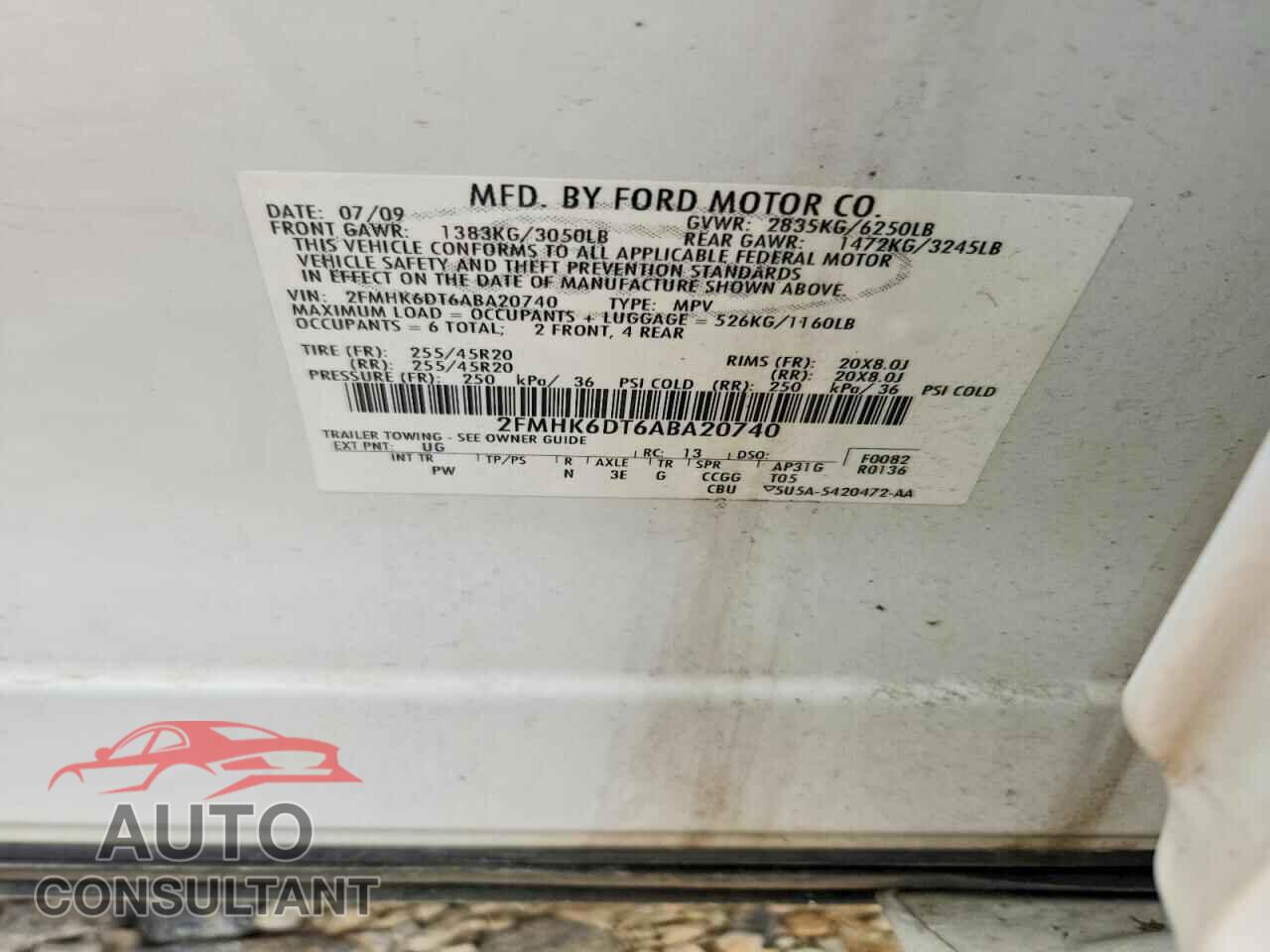 FORD FLEX 2010 - 2FMHK6DT6ABA20740