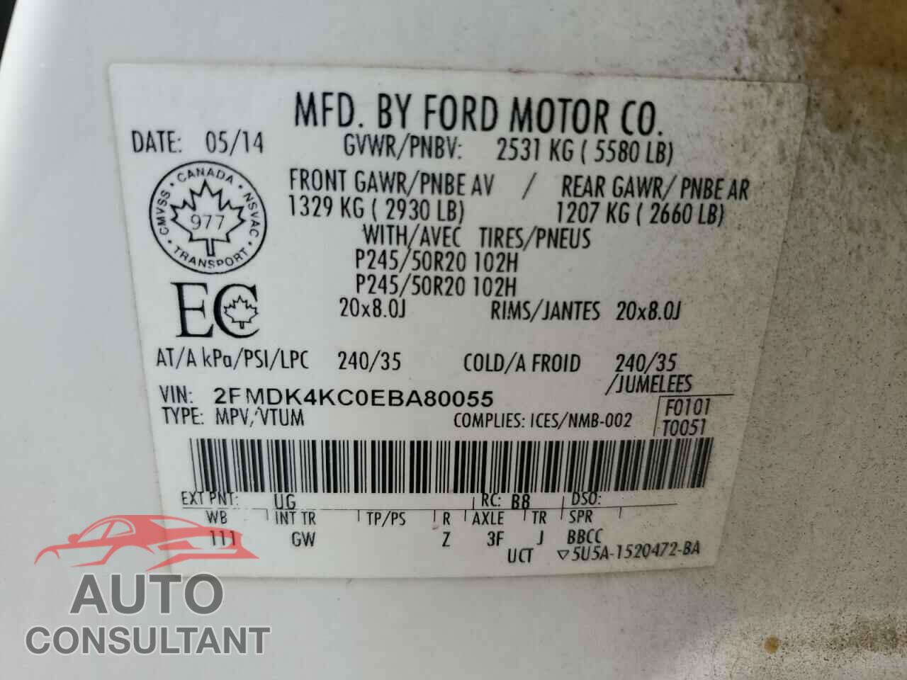 FORD EDGE 2014 - 2FMDK4KC0EBA80055