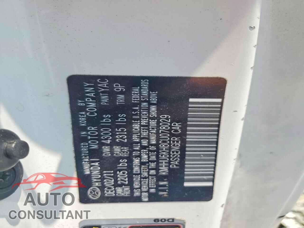 HYUNDAI GENESIS 2012 - KMHHU6KH8CU078029