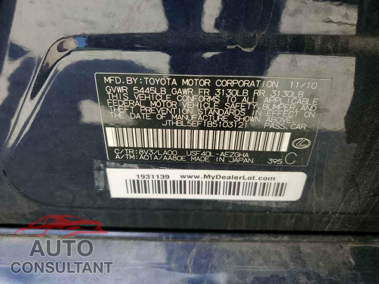 LEXUS LS460 2011 - JTHBL5EF1B5103121
